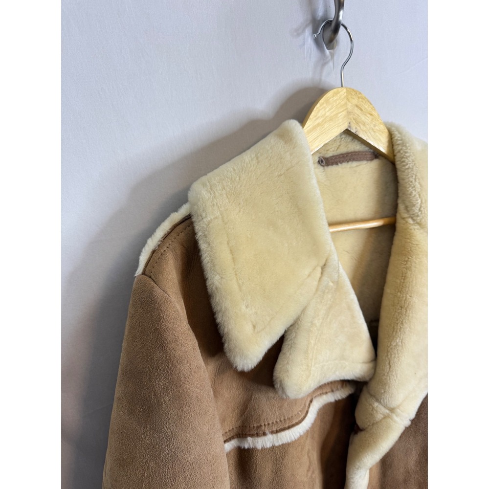 Vintage Tan Shearling Sheepskin Leather Suede Coat Women XL/2XL Men L - Picture 3 of 16